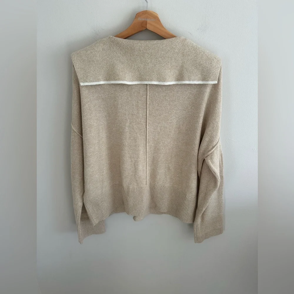 Banana Republic solid sailor collared sweater organic cotton iced latte color M‎